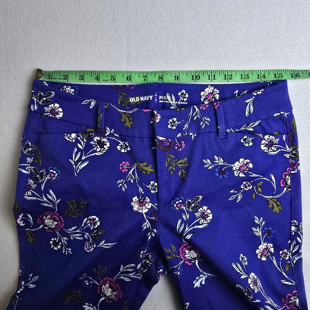 Old‎ Navy NWOT Pixie Mid-Rise Ankle Pants Blue Floral Slim Fit Trousers Size 8 - Picture 6 of 9